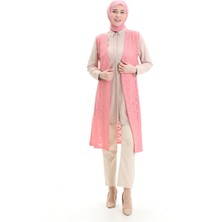 Sefa Merve Dantelli Uzun Sade Yelek 8754-01 Yavruağzı