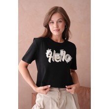 Siyah Yazlık Crop Basic T-Shirt