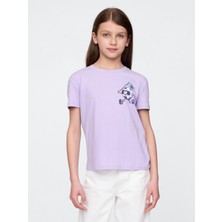Kız Çocuk Lila Grafik T-Shirt