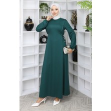 Sefa Merve Büzgülü Elbise 5110-10 Zümrüt Yeşili