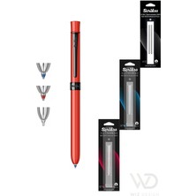 Scrikss - WizDesign 93 Trıo Multifonksiyon Kırmızı (Tükenmez Kalem Mavi ve Kırmızı & Versatil) + Yedek Hediyeli