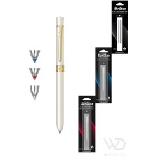 Scrikss 93 Trıo Multifonksiyon Beyaz Altın (Tükenmez Kalem Mavi ve Kırmızı & Versatil) + Yedek Hediyeli