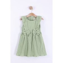 Kız Çocuk Fiyonk Detaylı  Müslin Elbise