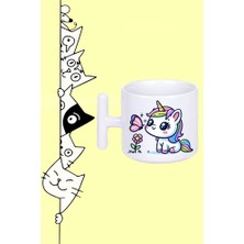 Kelebek Unicorn Tasarım Baskılı Beyaz T Sap Kupa Bardak