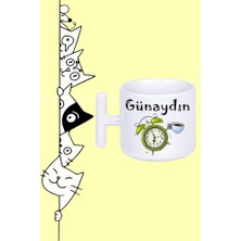 Fincan Kahve Çay Çalar Saat Günaydın Tasarım Tasarım Baskılı Beyaz T Sap Kupa Bardak