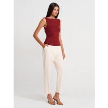 31589 Büzgülü Kayık Yaka Top-Açık Bordo