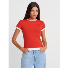 31859 Çift Görünümlü T-Shirt-Kırmızı