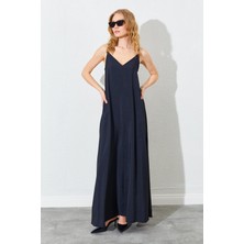 Kadın Siyah V Yaka Salaş Modal Kumaş Elbise