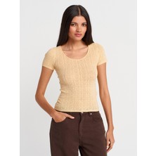 10755 Kısa Kollu Dantel Dokulu Ince Triko Bluz-T.sarı