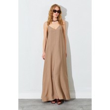 Kadın Vizon V Yaka Salaş Modal Kumaş Elbise