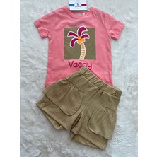 Palmiyeli Eteği Müslin Kız Ikili Takım