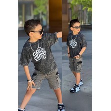 Miniğimin Cicileri Stissy Baskılı Süprem Kot Şortlu Erkek çocuk takım - Antrasit