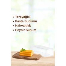 2 Adet 4 Parça Mika ve Ahşap  Kapaklı Tereyağlık Peynir Kahvaltılık Saklama & Pasta Sunum Kabı