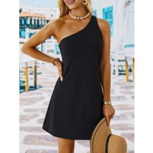 Ag Shoppings Kadın Tek Omuz Askılı Krep Mini Elbise