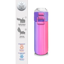 Kids Kız Desenli Pipetli ve Direkt Içim Çelik Termos 500 ml