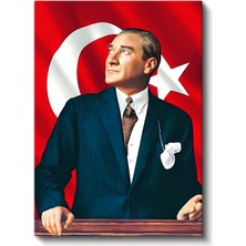 Kalpak ve Kravatlı Atatürk - Resmi Portre Kanvas Tablo
