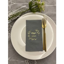 Kidspartim Gold Yaldızlı Gri Afiyet Olsun Çiçekli Çelenk Garson Peçete 16 Adet