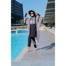 Rukomayo Krem Tengi  Desenli  Esnek Şifon Kumaş Kimono