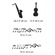 trc trafik Müzik ve Notalar Dekortaif Duvar Sticker Siyah 12'li Nota 2'li Müzik Aleti