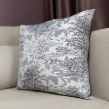 LOOM & LAUREL Yüksek Kaliteli Desenli Jakarlı Dokuma Kumaş 45 x 43 cm (İçi Dolu) Gri Ağırlıklı