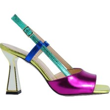 Poletto  Hakiki Deri Fusya-Yesıl-Sax Mavı-Sarı Sandalet Topuklu 319 260 V1