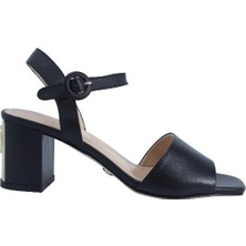 Poletto  Hakiki Deri Sıyah Sandalet Topuklu 4183 27 V3