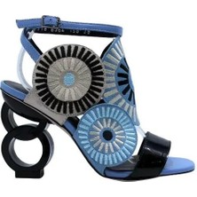 Poletto  Hakiki Deri Sıyah-Mavı-Pudra-Lıla Sandalet Topuklu 6564 158 V1