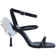 Poletto  Hakiki Deri Sıyah Sandalet Topuklu 11 8026 24