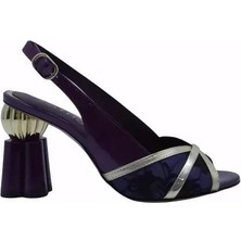 Poletto  Hakiki Deri /tekstil Altın-Mor Sandalet Topuklu 380 13