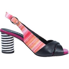 Poletto  Hakiki Deri Sıyah-Pembe-Fusya-Beyaz Sandalet Topuklu 1918 43 Kms