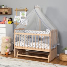Bamgidoo Ahşap Organik Beşik Anne Yanı Beşik 3 Kademeli Lüx Bebek Beşiği 60 x 120 cm - Gri Balina Uyku Setli & Soft Yataklı