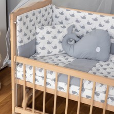 Bamgidoo Ahşap Organik Beşik Anne Yanı Beşik 3 Kademeli Lüx Bebek Beşiği 60 x 120 cm - Gri Balina Uyku Setli & Soft Yataklı