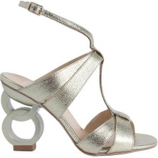 Poletto  Hakiki Deri Altın Sandalet Topuklu 6564 178