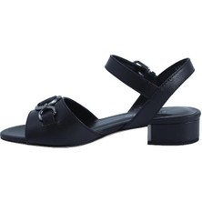 Poletto  Hakiki Deri Sıyah Sandalet Topuklu 4652 156