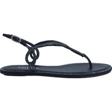 Poletto  Hakiki Deri /tekstil Sıyah Sandalet Düz Terlik 0197 285