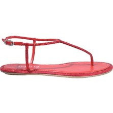 Poletto  Hakiki Deri /tekstil Kırmızı Sandalet Düz Terlik 0197 29