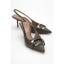 Lustre Haki Rugan Tokalı Sivri Burun Kadın Topuklu Ayakkabı