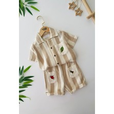 Miniğimin Cicileri Uğur Böceği Işleme Detaylı Çizgili Unisex Çocuk pamuklu takım - Gri