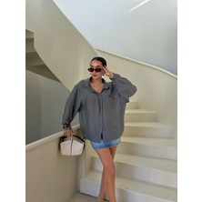 Kadın Antrasit Modal Kumaş Oversize Gömlek 29181