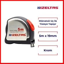 İzeltaş |  Şerit Metre, Mıknatıslı Uç ile Yüzeye Yapışan Krom Metre, 5 m, 19 mm