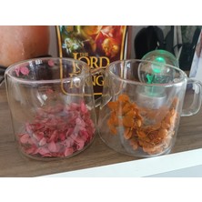 Pablıto Home Çift Çidarlı Gerçek Kuru Çiçekli 2'li Broksilikat Fincan