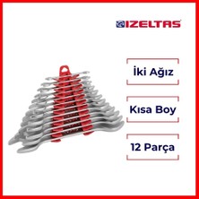 İzeltaş İki Ağız Anahtar Takımı, 12 Parça, Kısa Boy, Dayanıklı Çelik