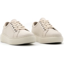 Levarno Luce Hakiki Deri Kadın Bej Casual Sneaker Ayakkabı