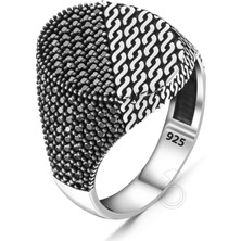 925 Ayar Gümüş Mikro Taşlı Modern Tasarım Erkek Yüzük