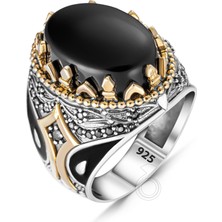 925 Ayar Gümüş Siyah Mineli Oniks Taşlı Erkek Yüzük