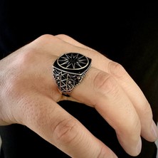 925 Ayar Gümüş Mikro Taşlı Küzey Yıldızı Tasarım Erkek Yüzük