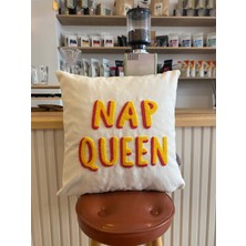Nap Queen Punch Işemeli Pamuklu Beyaz Kırlent Yastık Kılıfı - 43*43CM - Punch Yastık Kılıfı