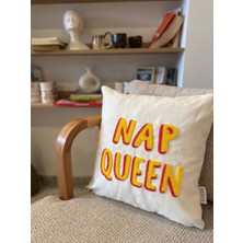 Nap Queen Punch Işemeli Pamuklu Beyaz Kırlent Yastık Kılıfı - 43*43CM - Punch Yastık Kılıfı