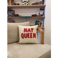 Nap Queen Punch Işemeli Pamuklu Beyaz Kırlent Yastık Kılıfı - 43*43CM - Punch Yastık Kılıfı