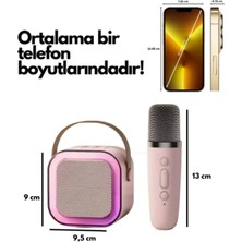 K12 Kablosuz Bluetooth Hoparlör Pembe Karaoke 2 Mikrofon Hediyeli Ses Efektli Rgb Hd Stereo Ses Usb/sd